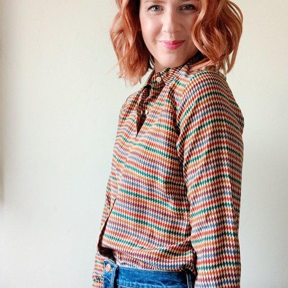 vintage gucci-esq patterned blouse, small - Picture 2 of 10